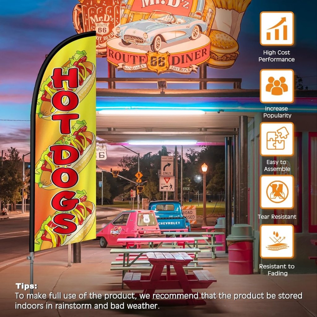 8FT Hot Dogs 03 Banner Feather Flag with Pole Kit/Ground Stake(2m flag set)