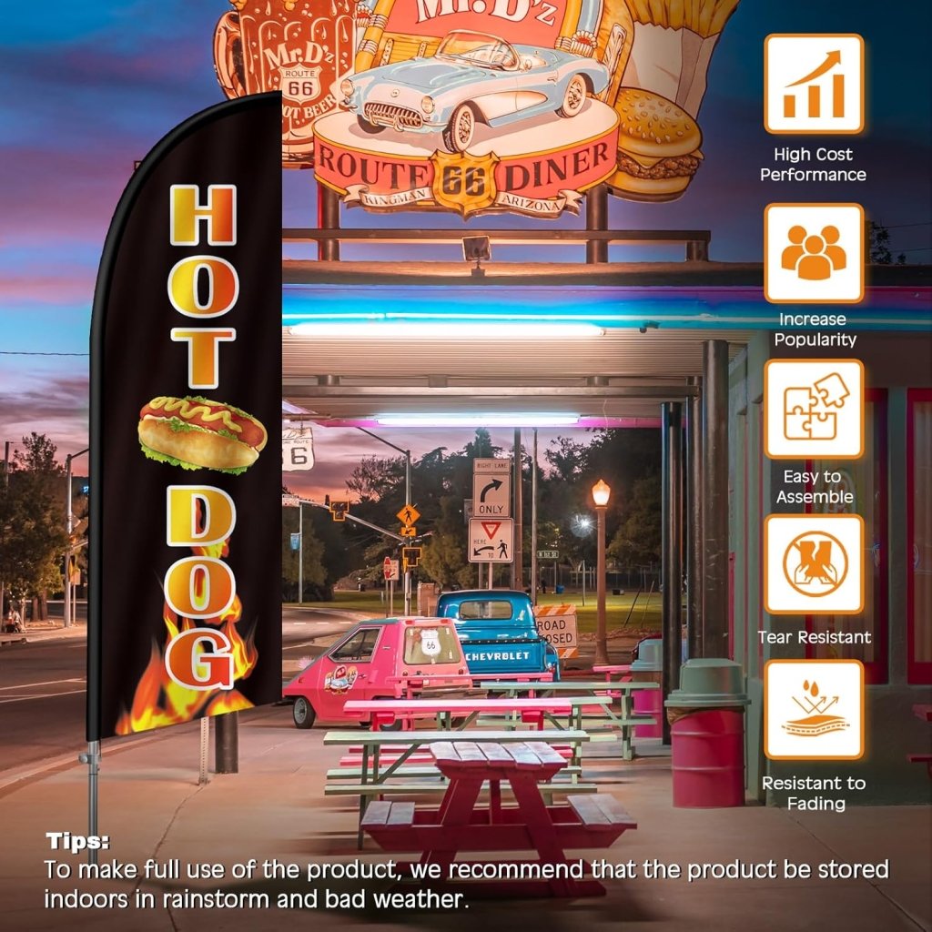 8FT Hot Dogs 04 Banner Feather Flag with Pole Kit/Ground Stake(2m flag set)