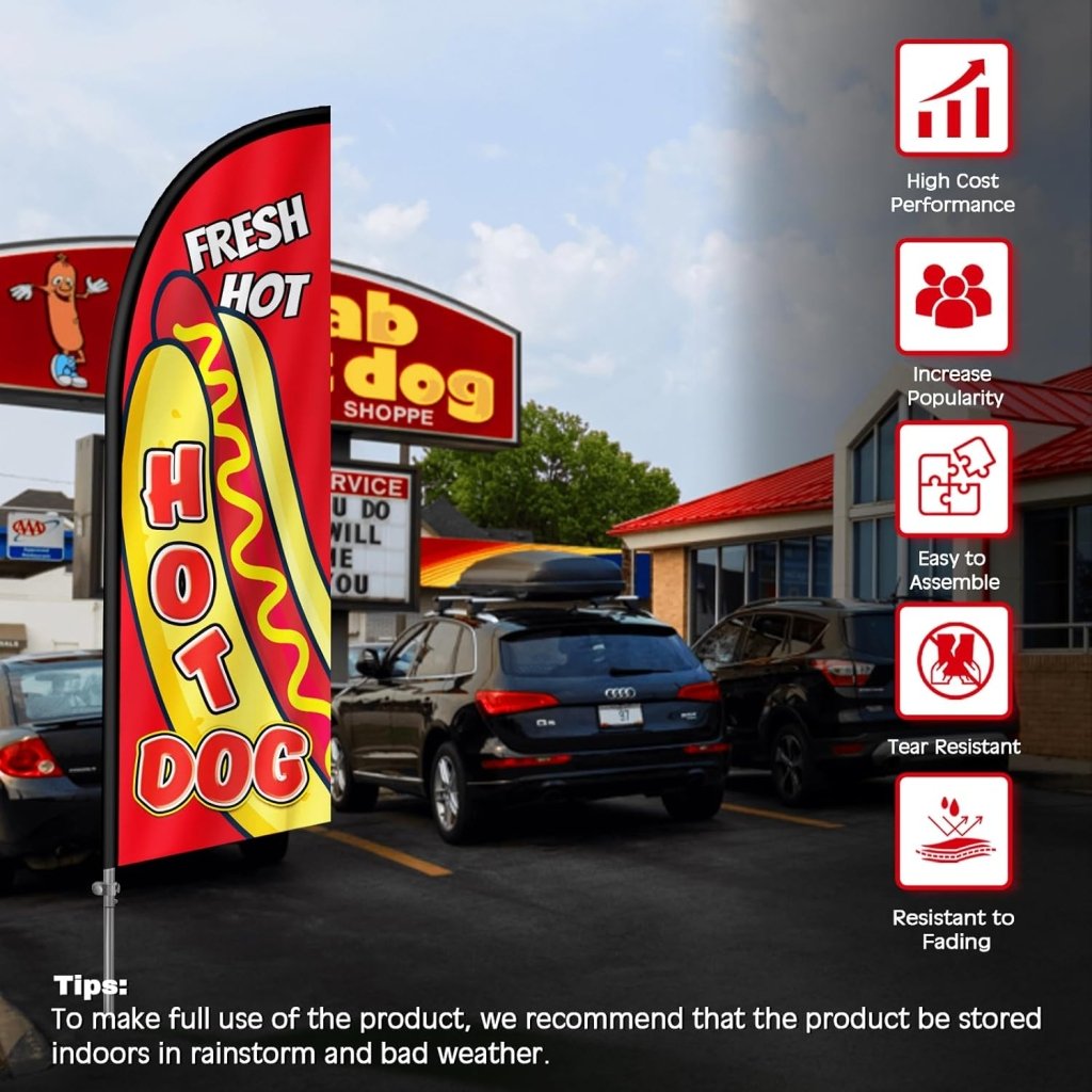 8FT Hot Dogs 05 Banner Feather Flag with Pole Kit/Ground Stake(2m flag set)