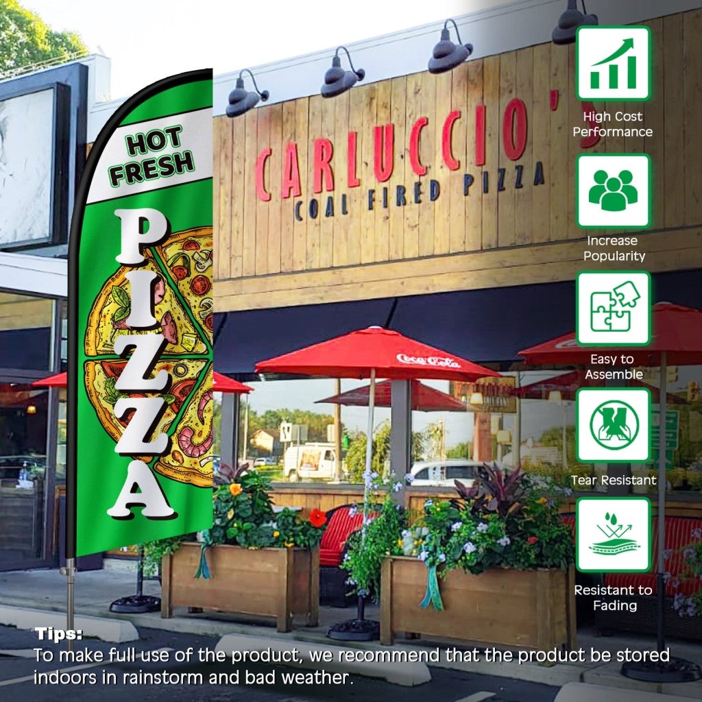 8FT Hot Fresh Pizza Green Feather Flag Pole Kit(2m flag set)
