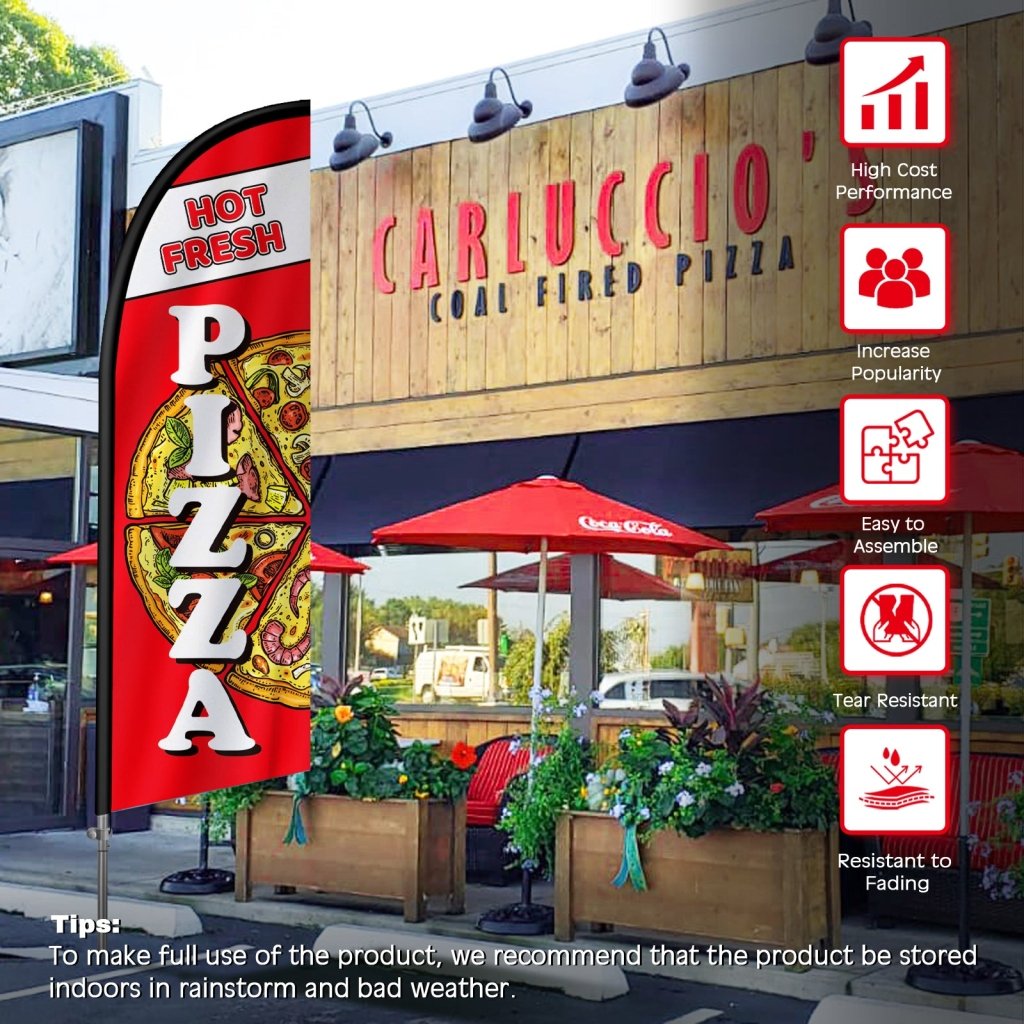 8FT Hot Fresh Pizza Red Feather Flag Pole Kit(2m flag set)