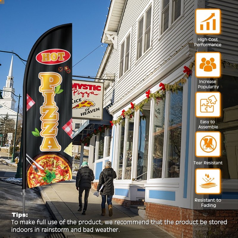 8FT Hot Pizza Banner Feather Flag with Stainless Steel Pole Kit(2m flag set)