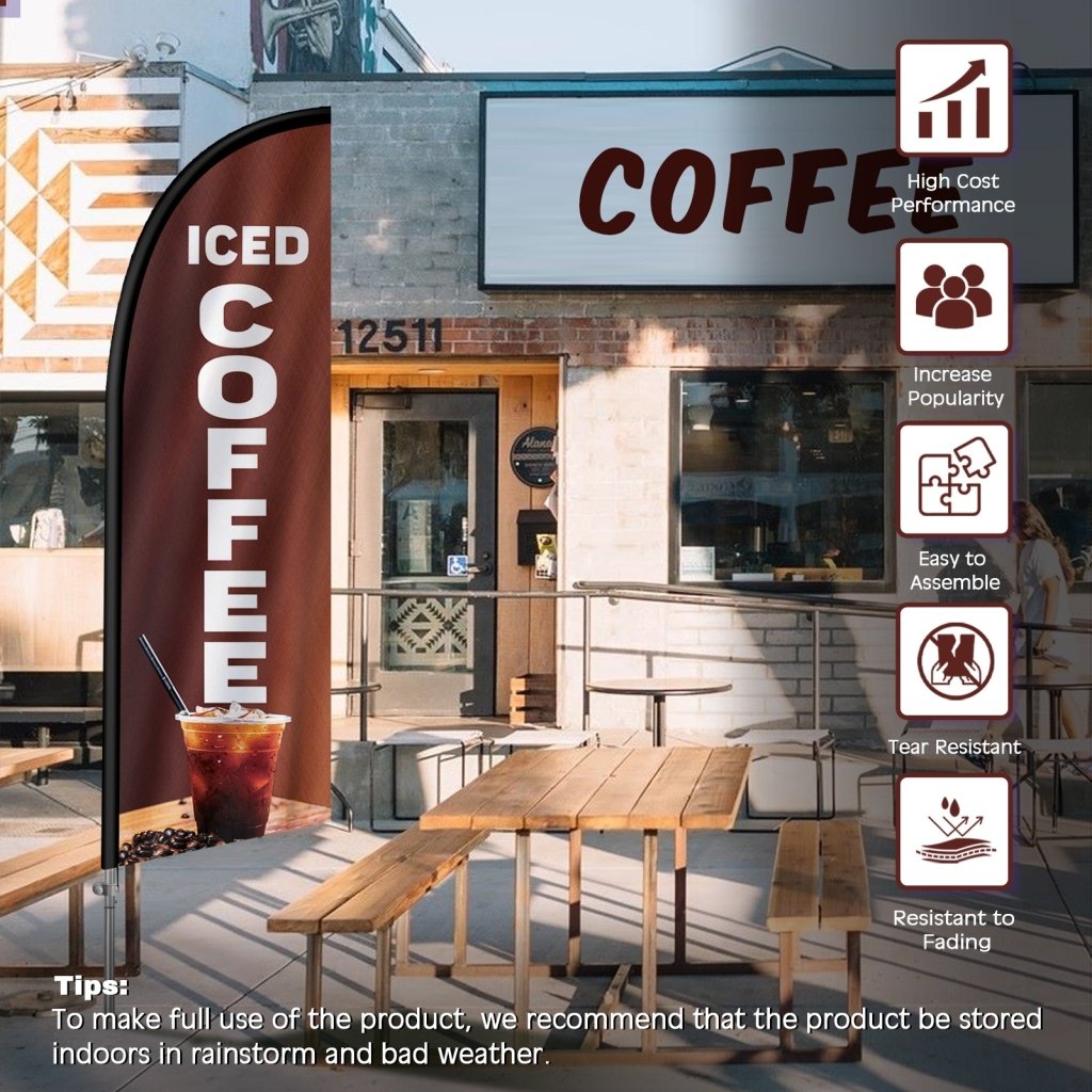 8FT Ice Coffee Feather Flag with Stainless Steel Pole Kit(2m flag set)