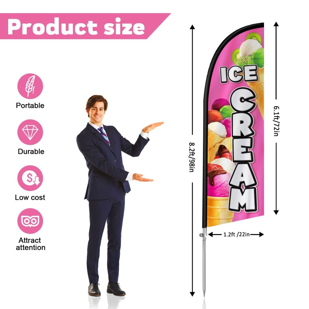 8FT Ice Cream Pink01 Feather Flag with Stainless Steel Pole Kit(2m flag set)