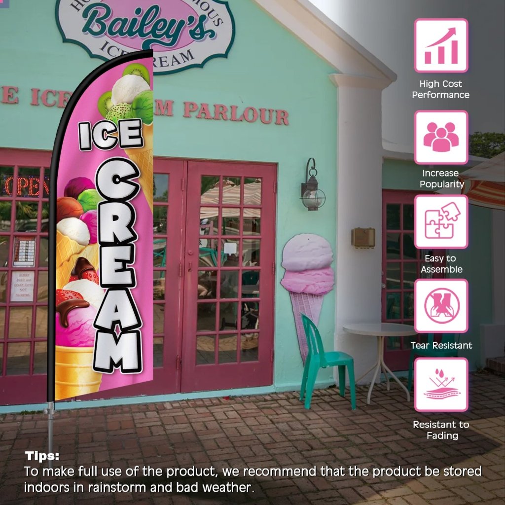 8FT Ice Cream Pink01 Feather Flag with Stainless Steel Pole Kit(2m flag set)