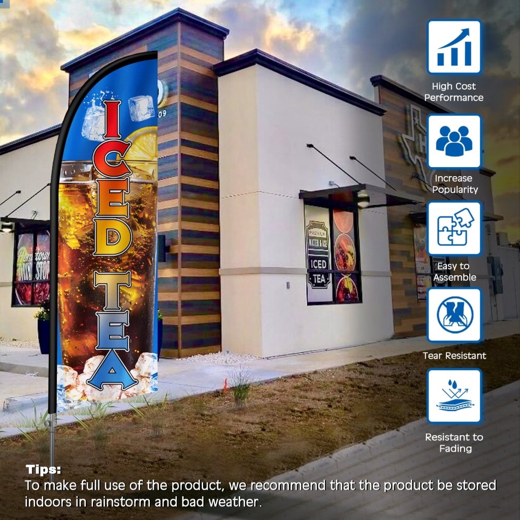 8FT Iced Tea Sign Feather Flag with Stainless Steel Pole Kit(2m flag set)