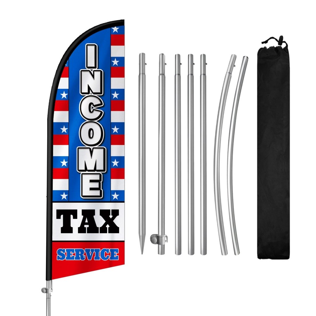 8FT Income Tax Service Feather Flag with Pole Kit/Ground Stake(2m flag set)