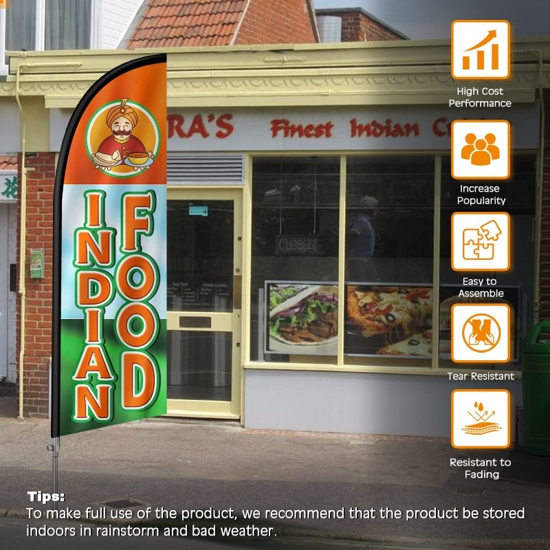 8FT Indian Food Banner Feather Flag with Stainless Steel Pole Kit(2m flag set)