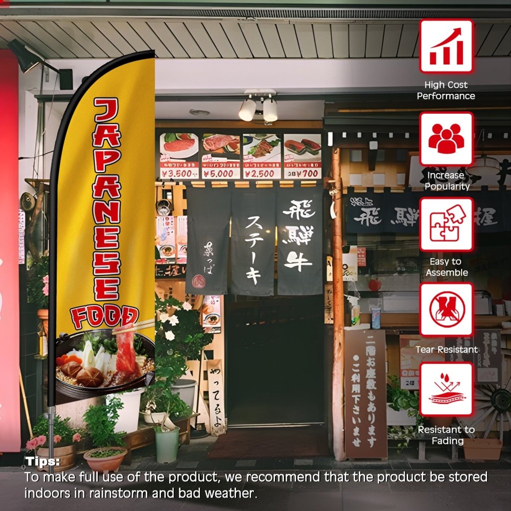 8FT Japanese Food sign Feather Flag with Stainless Steel Pole Kit(2m flag set)