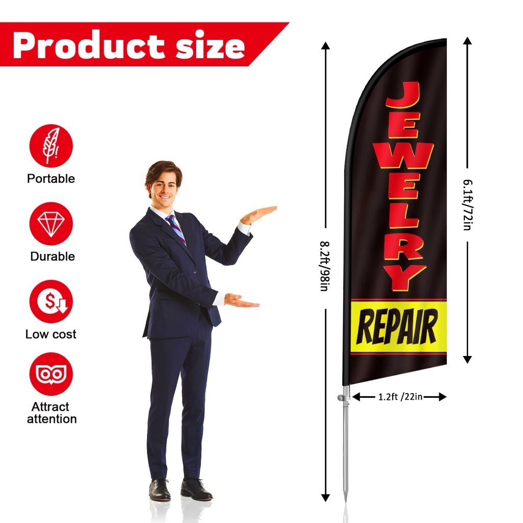 8FT Jewelry Repair Feather Flag with Stainless Steel Pole Kit(2m flag set)