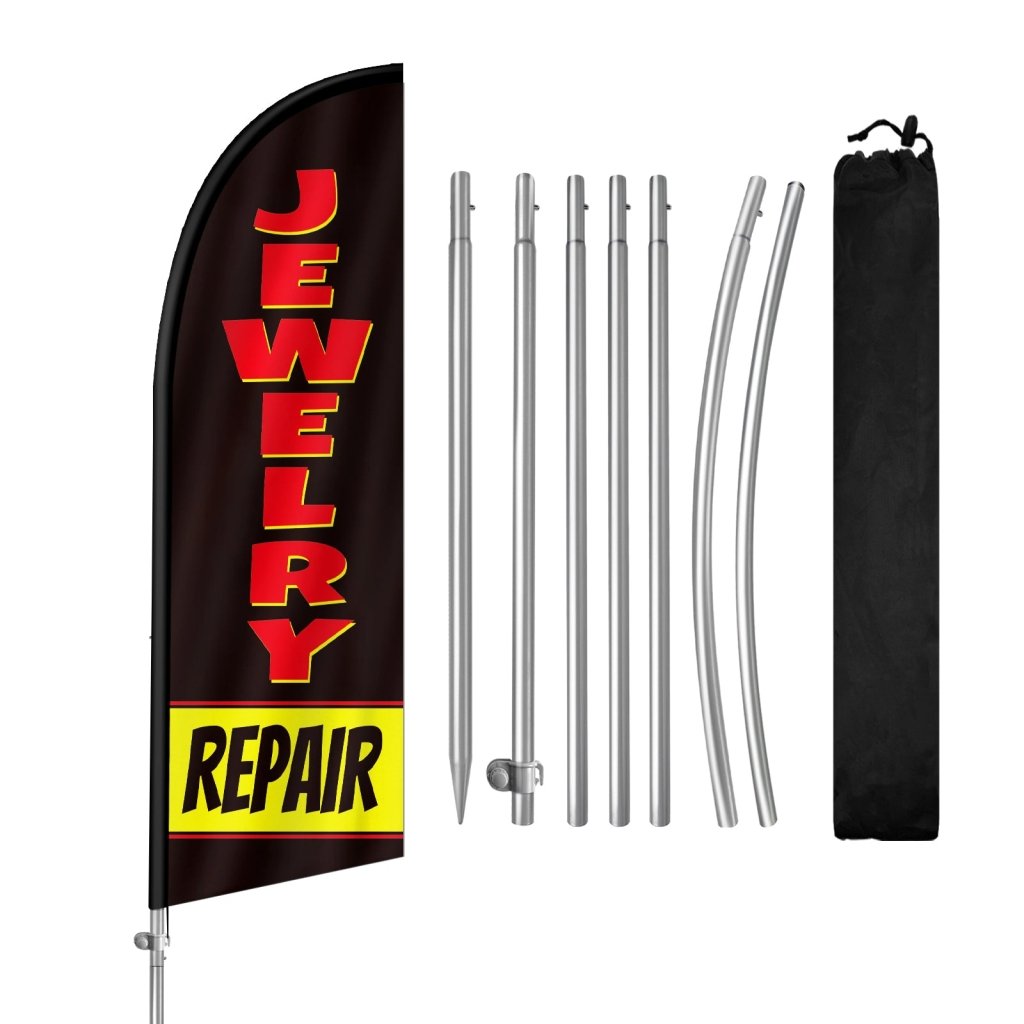 8FT Jewelry Repair Feather Flag with Stainless Steel Pole Kit(2m flag set)