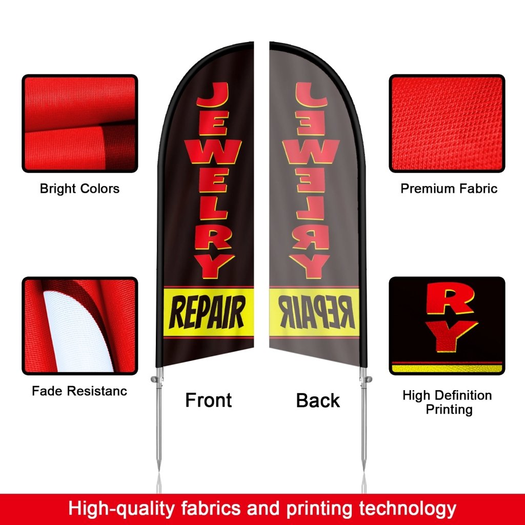 8FT Jewelry Repair Feather Flag with Stainless Steel Pole Kit(2m flag set)