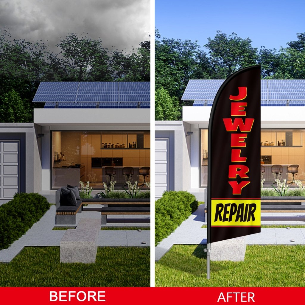 8FT Jewelry Repair Feather Flag with Stainless Steel Pole Kit(2m flag set)