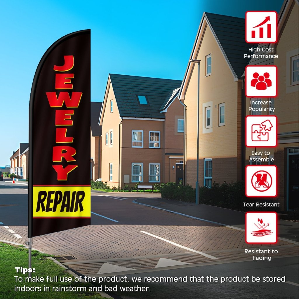 8FT Jewelry Repair Feather Flag with Stainless Steel Pole Kit(2m flag set)