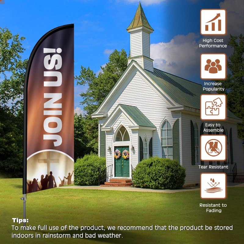 8FT Join Us Brown Feather Flag with Stainless Steel Pole Kit(2m flag set)