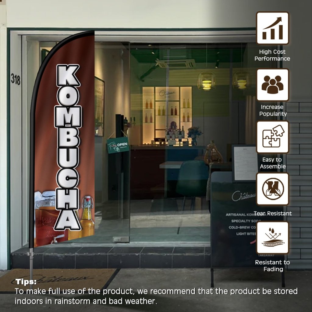 8FT Kombucha Feather Flag with Stainless Steel Pole Kit(2m flag set)