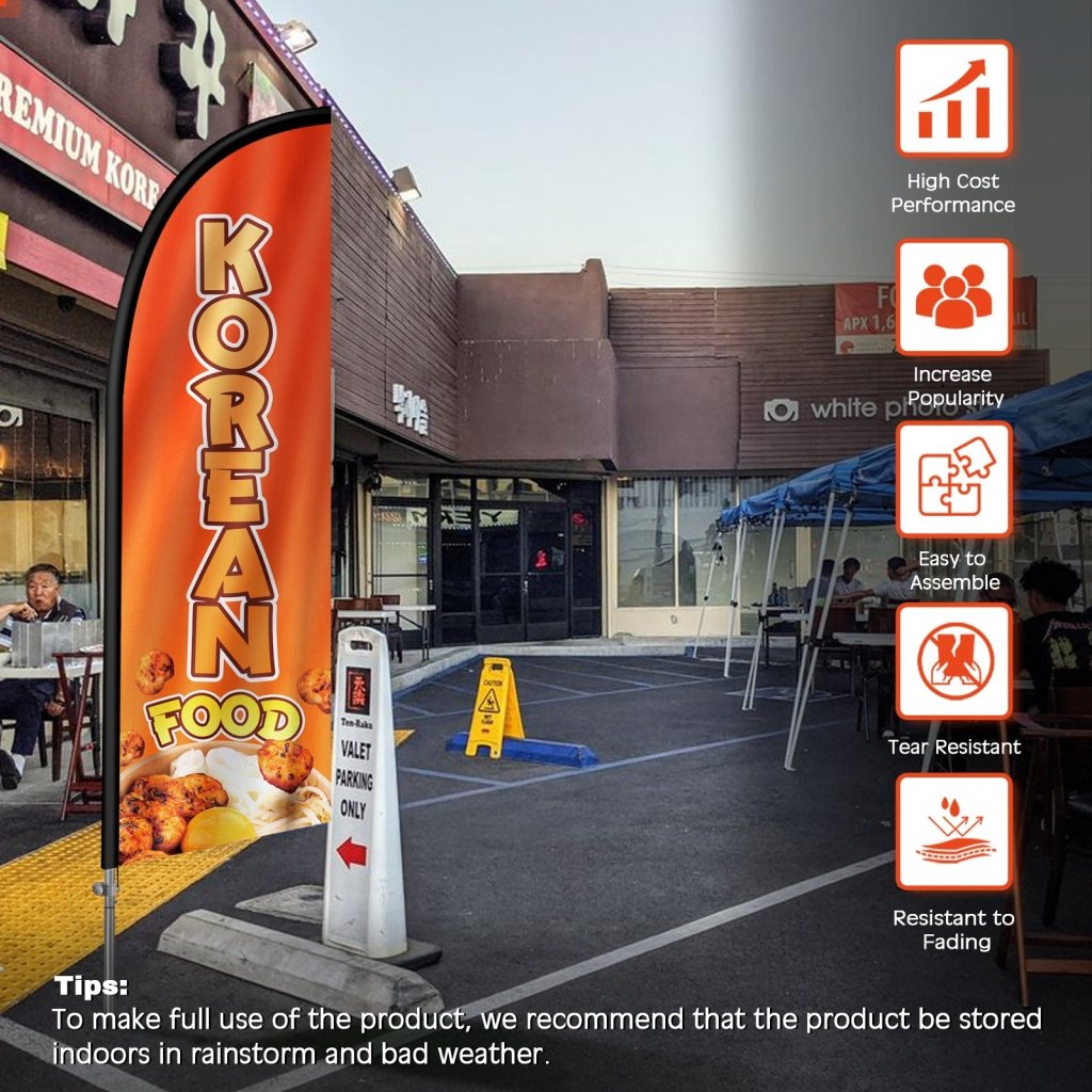 8FT Korean Food Feather Flag with Stainless Steel Pole Kit(2m flag set)