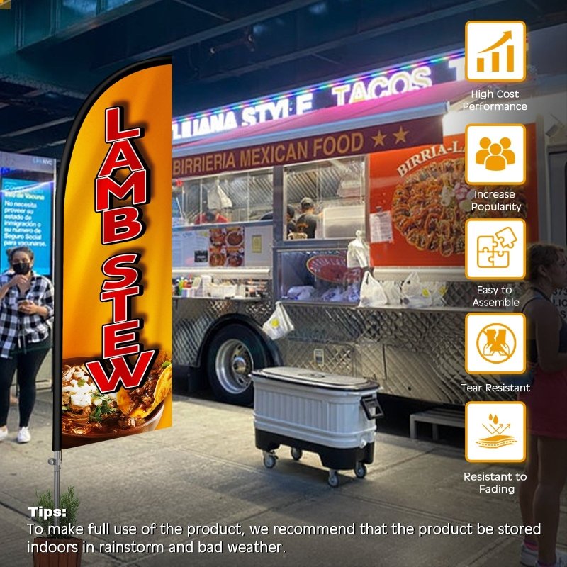 8FT Lamb Stew Banner Feather Flag with Stainless Steel Pole Kit(2m flag set)