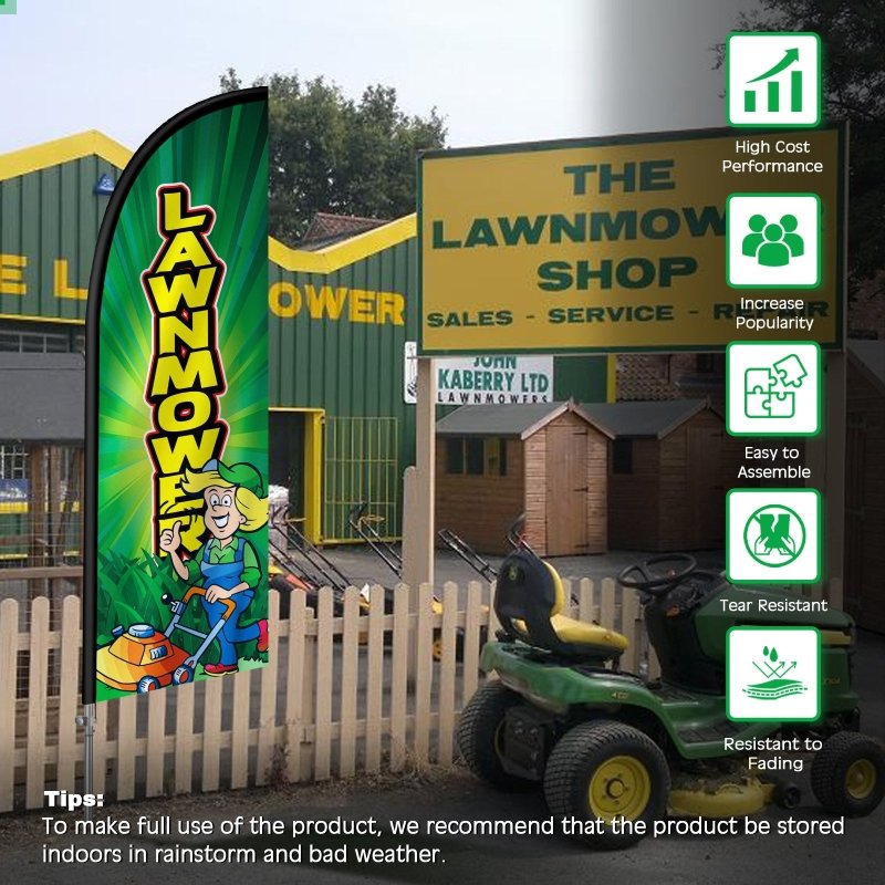 8FT Lawnmower Banner Feather Flag with Stainless Steel Pole Kit(2m flag set)