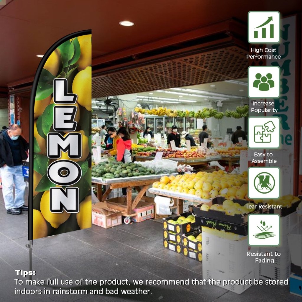 8FT Lemon Feather Flag with Stainless Steel Pole Kit(2m flag set)