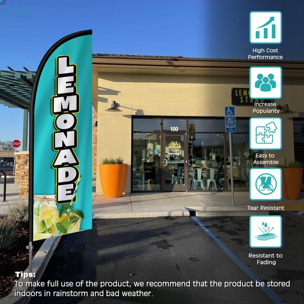 8FT Lemonade Sign Feather Flag with Stainless Steel Pole Kit(2m flag set)