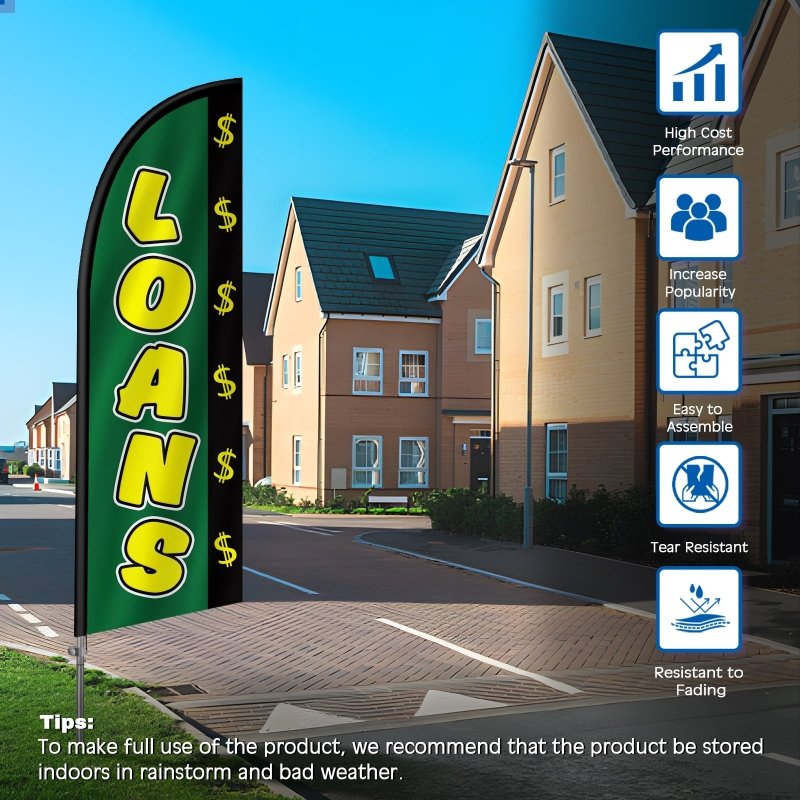 8FT Loans Banner Feather Flag with Stainless Steel Pole Kit(2m flag set)