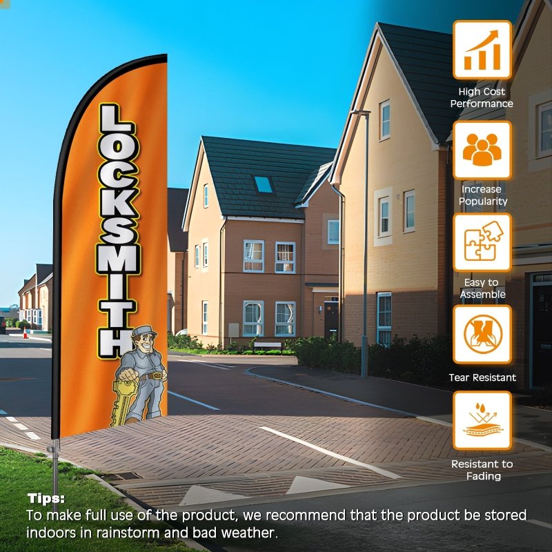 8FT Locksmith Banner Feather Flag with Stainless Steel Pole Kit(2m flag set)