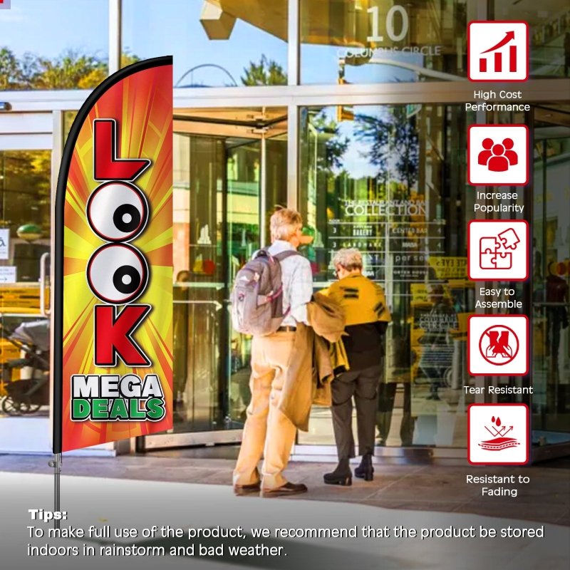 8FT Look Mega Deals Banner Feather Flag with Stainless Steel Pole Kit(2m flag set)