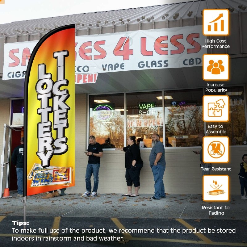 8FT Lottery Tickets Banner Feather Flag with Stainless Steel Pole Kit(2m flag set)