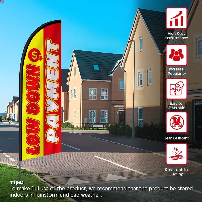 8FT Low Down Payment Banner Feather Flag with Stainless Steel Pole Kit(2m flag set)