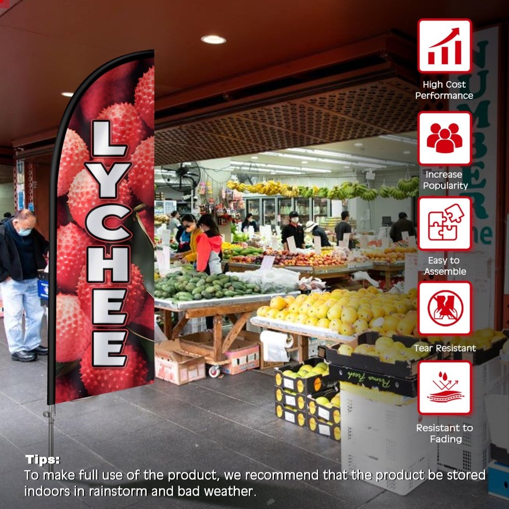 8FT Lychee Feather Flag with Stainless Steel Pole Kit(2m flag set)