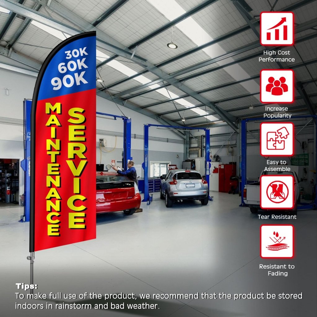 8FT Maintenance Service Red Feather Flag with Stainless Steel Pole Kit(2m flag set)