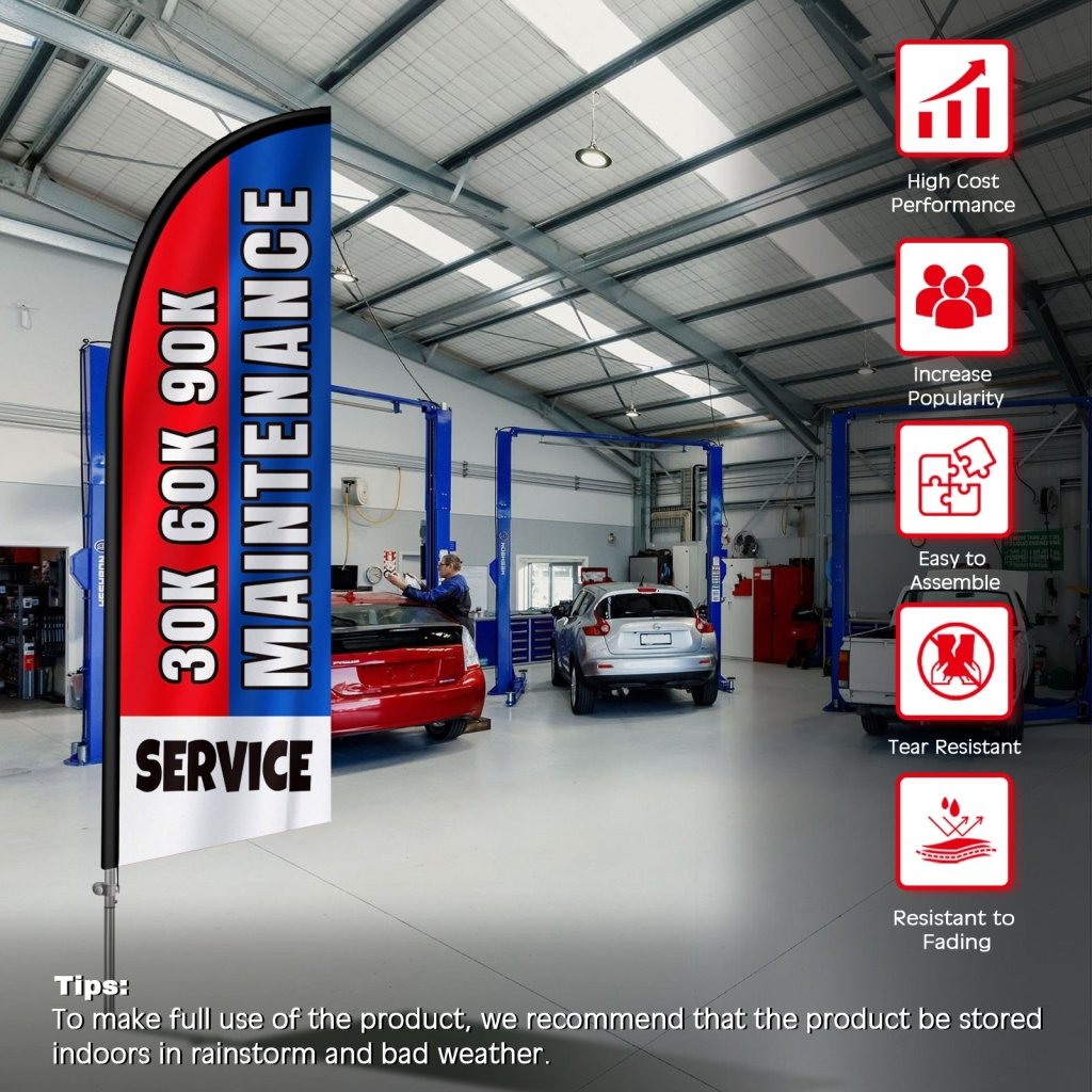 8FT Maintenance Service Red&Blue Feather Flag with Stainless Steel Pole Kit(2m flag set)