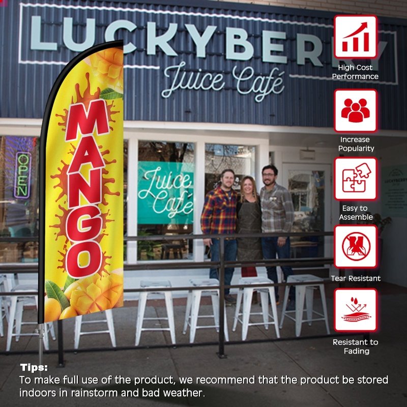 8FT Mango Banner Feather Flag with Stainless Steel Pole Kit(2m flag set)