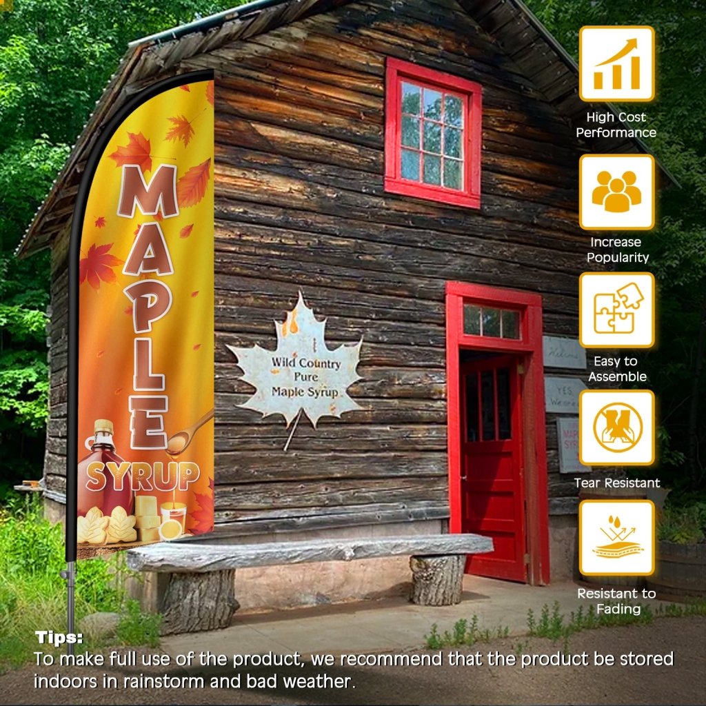 8FT Maple Syrup Sign Feather Flag with Stainless Steel Pole Kit(2m flag set)