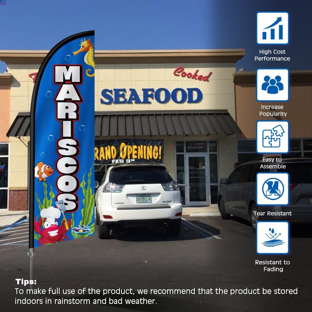8FT Mariscos Banner Feather Flag with Stainless Steel Pole Kit(2m flag set)