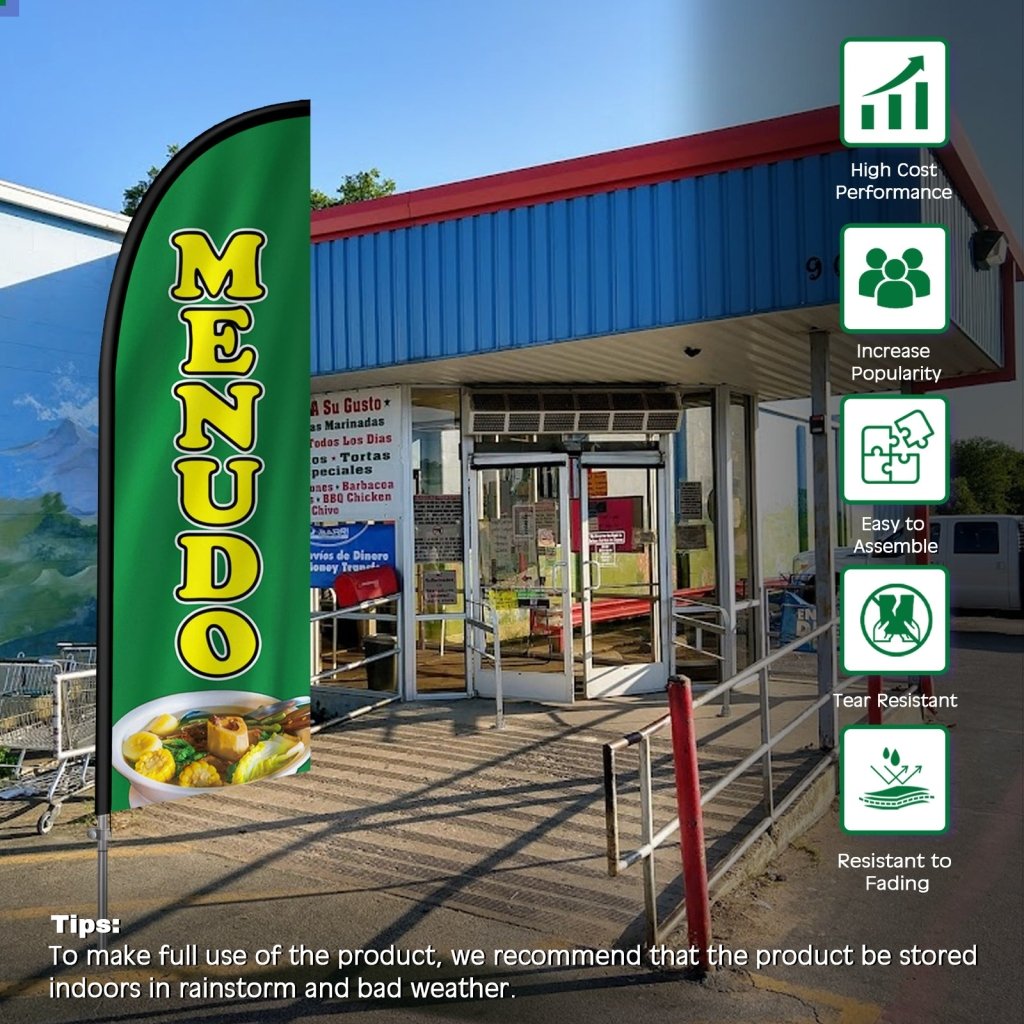 8FT Menudo 01 Feather Flag with Stainless Steel Pole Kit(2m flag set)