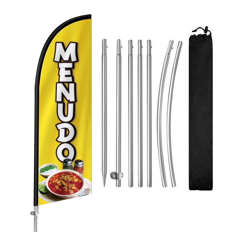8FT Menudo Banner Feather Flag with Stainless Steel Pole Kit(2m flag set)