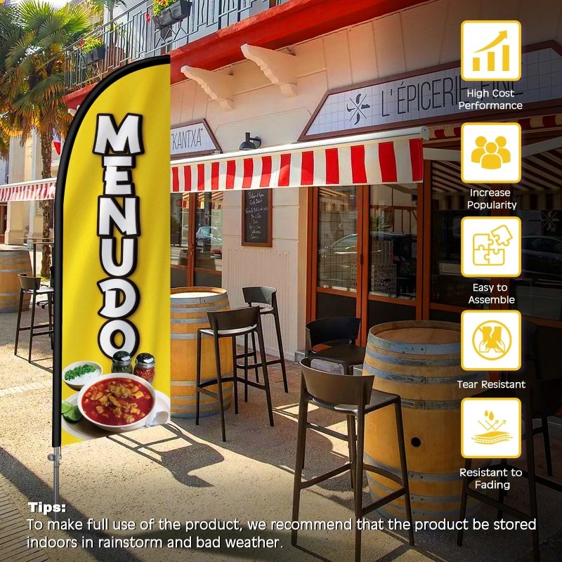 8FT Menudo Banner Feather Flag with Stainless Steel Pole Kit(2m flag set)