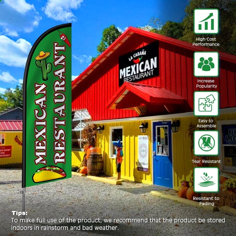 8FT Mexican Restaurant Banner Feather Flag with Stainless Steel Pole Kit(2m flag set)