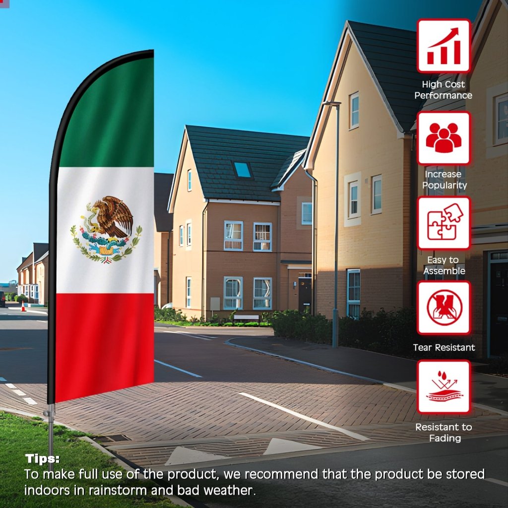 8FT Mexico Flag Feather Flag with Stainless Steel Pole Kit(2m flag set)