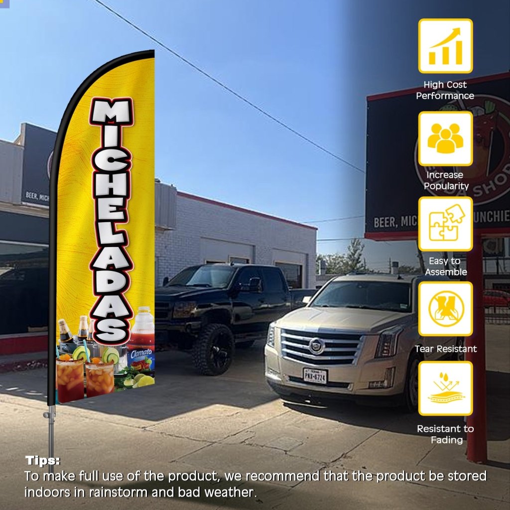 8FT Micheladas Feather Flag with Stainless Steel Pole Kit(2m flag set)