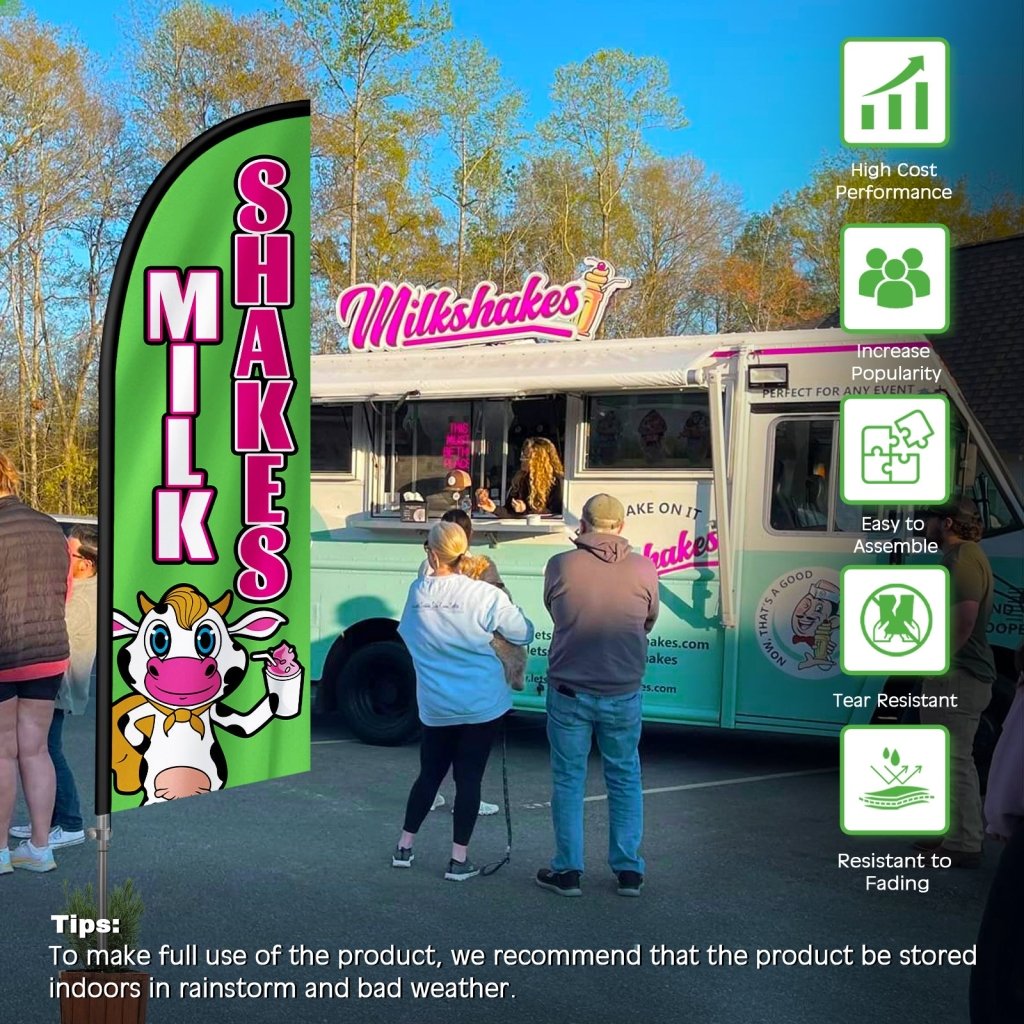 8FT Milk Shakes Feather Flag with Stainless Steel Pole Kit(2m flag set)