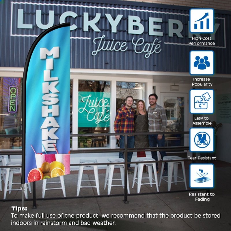 8FT Milkshake Feather Flag with Stainless Steel Pole Kit(2m flag set)