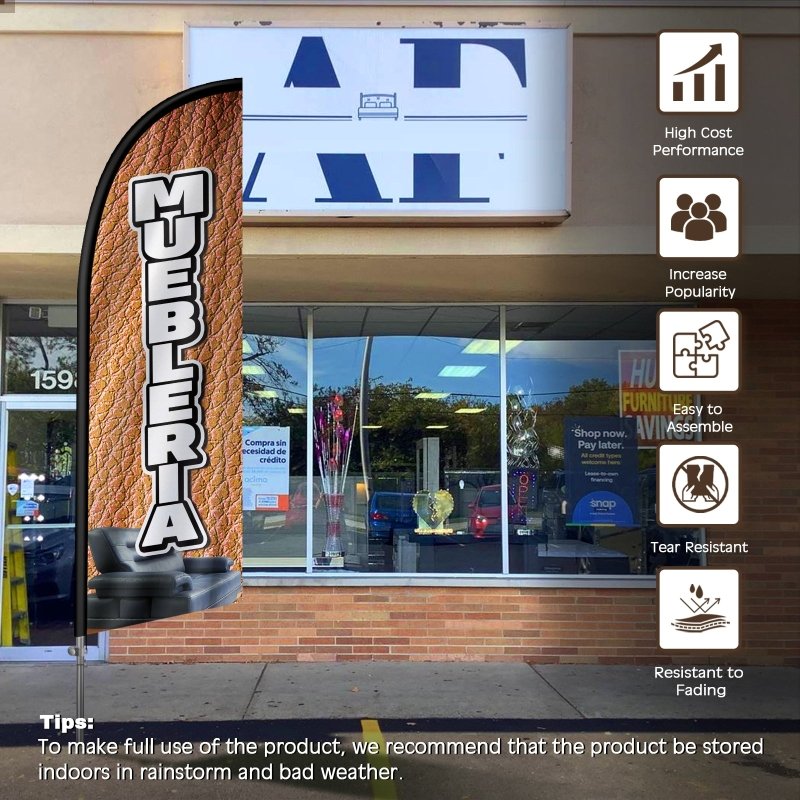 8FT Muebleria Banner Feather Flag with Stainless Steel Pole Kit(2m flag set)
