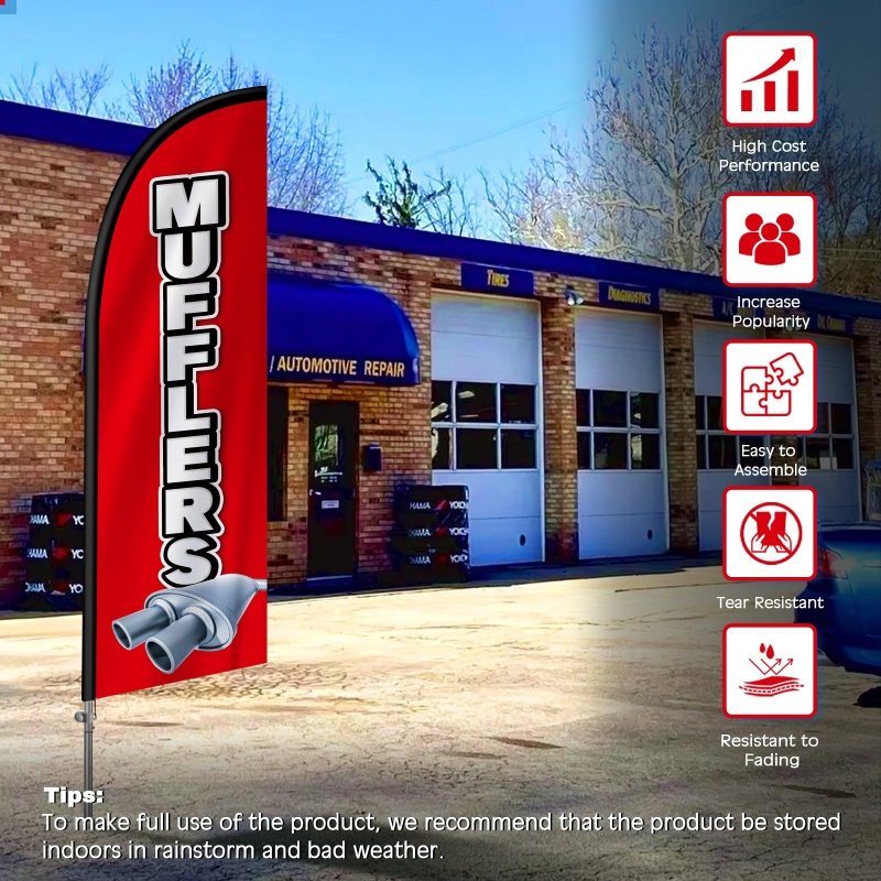 8FT Mufflers Banner Feather Flag with Stainless Steel Pole Kit(2m flag set)
