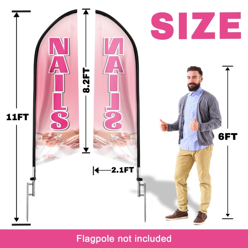 8FT Nails Advertising Swooper Flag (Flagpole Not Included 3.4)
