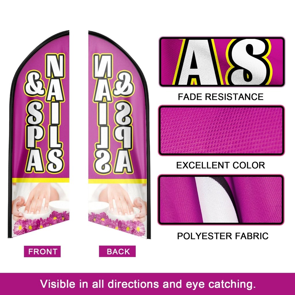 8FT Nails & Spa Advertising Swooper Flag (Flagpole Not Included 3.4)
