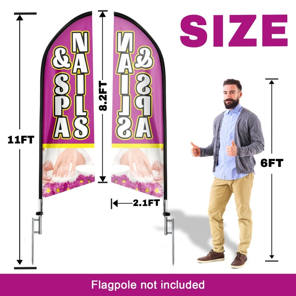 8FT Nails & Spa Advertising Swooper Flag (Flagpole Not Included 3.4)