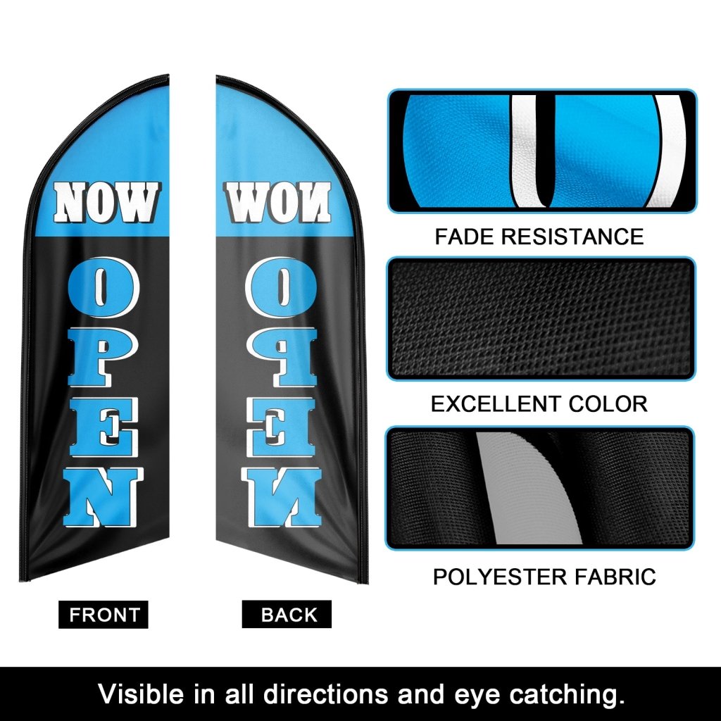8FT Now Open Blue Advertising Swooper Flag(Flagpole Not Included 3.4)